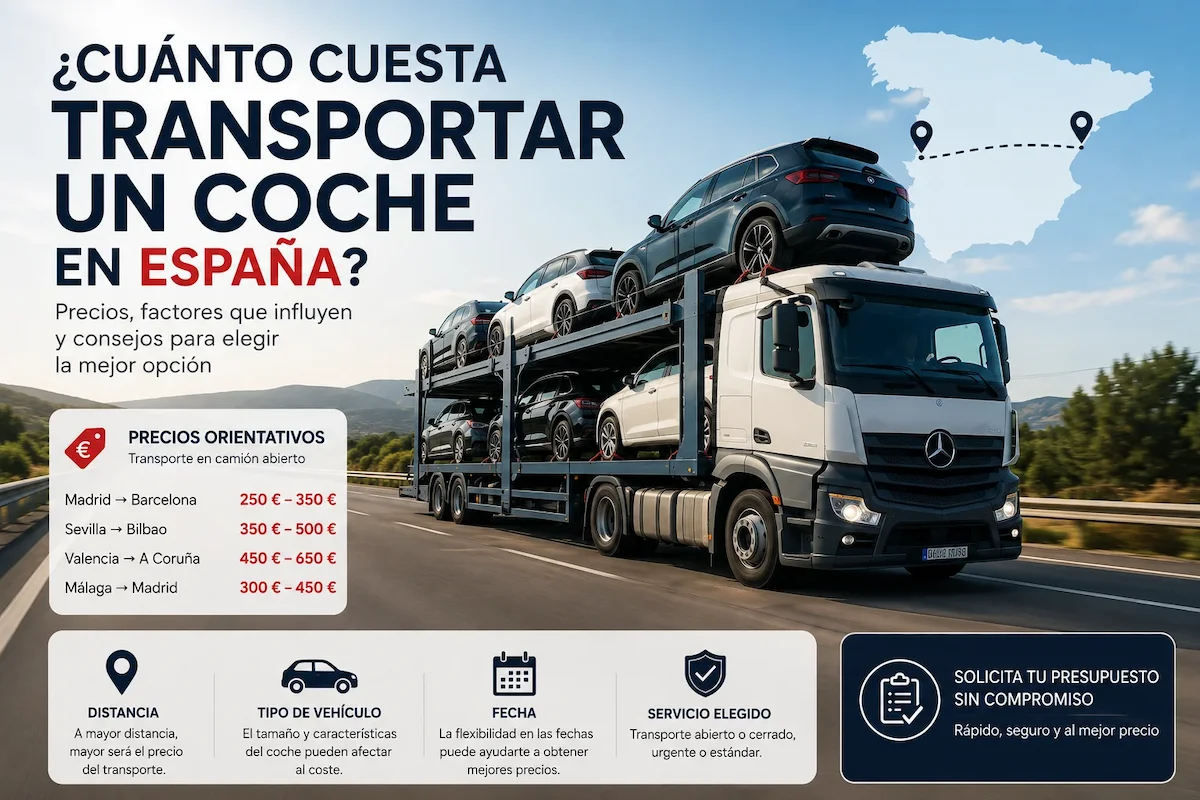 Camión portavehículos transportando coches en España